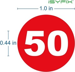 Red Consecutive Number Stickers – 1 to 50, 1-inch, 1 Set – Vinyl Self Adhesiv…