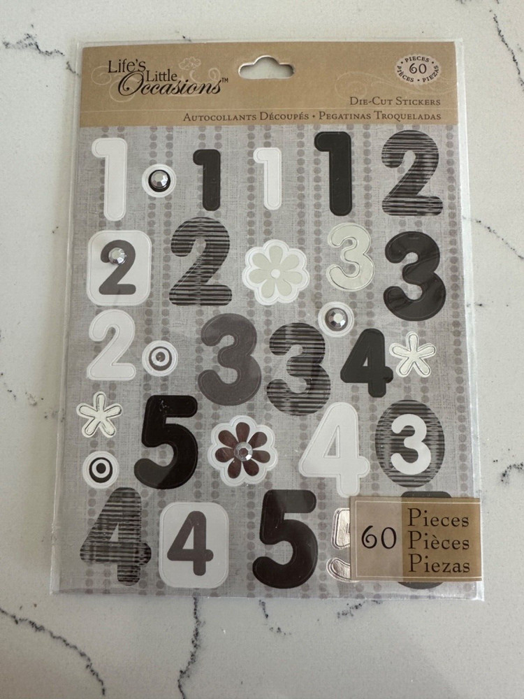 Life’s Little Occasions LLO Black/Gray/White Numbers 2 Die Cut Stickers 60 PC