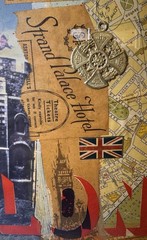 1950s 60s Framed Travel England London Scrapbooking Collage Coins 24 X 16”