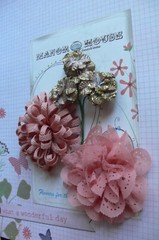 DARK CORAL LOOPY and GLITTER Fabric Layered 5 Flower Mix 35 & 80mm Manor House
