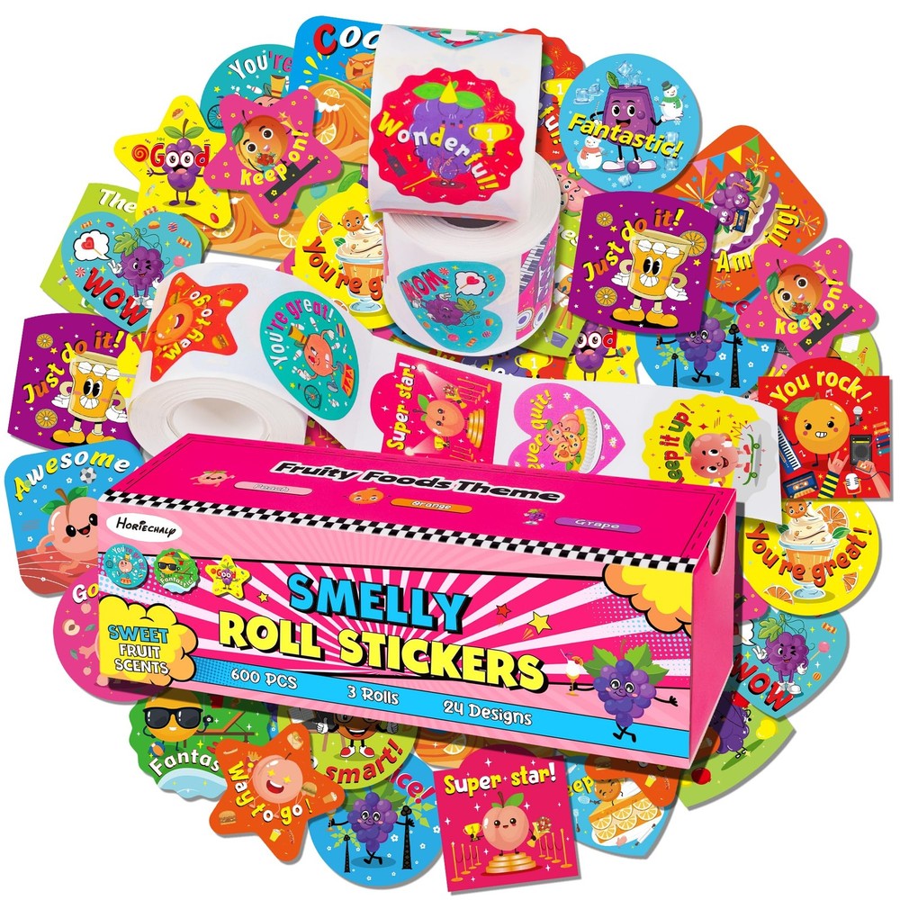 600PCS Scratch and Sniff Reward Stickers for Kids, Scented Classroom Stickers