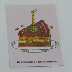 VTG 1983 SCHOLASTIC SCRATCH SNIFF STICKER CHOCOLATE BIRTHDAY CAKE CANDLE FROSTIN