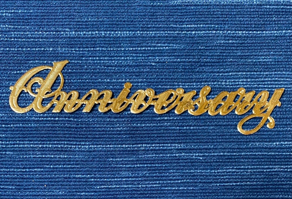 Gold Cursive Paper Anniversary Applique Scrapbook NOT STICKY Binder Label 6″ 988