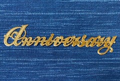 Gold Cursive Paper Anniversary Applique Scrapbook NOT STICKY Binder Label 6″ 988