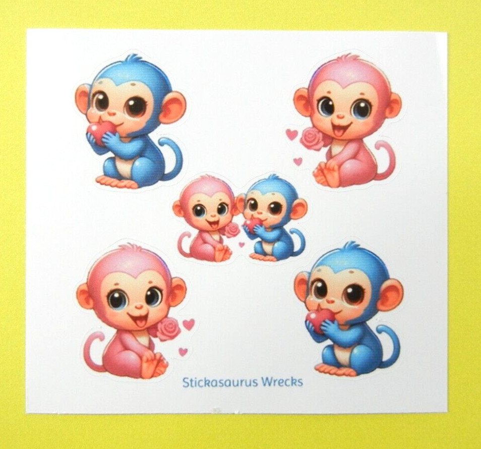 Pink & Blue Monkeys Mini Sticker Sheet