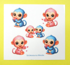 Pink & Blue Monkeys Mini Sticker Sheet