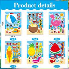 24 Sheets Make Your Own Summer Stickers, Funny Tropical Hawaii Make a Face Stick