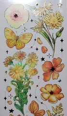 Orange & Yellow Floral stickers with holographic gold accents. 3 sheets. You cut
