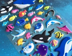 Puffy Ocean Creatures Sharks Whales Fish Beach Sticker Sheet Junk Journal Girly