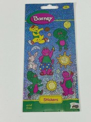 2 Barney Holographic Glitter Sticker Sheets Babybop & BJ Mello Smello 1997 NOS