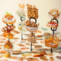 100Pcs Bread Coffee Transparent Stickers Food Sticker Journal Planner Supplies
