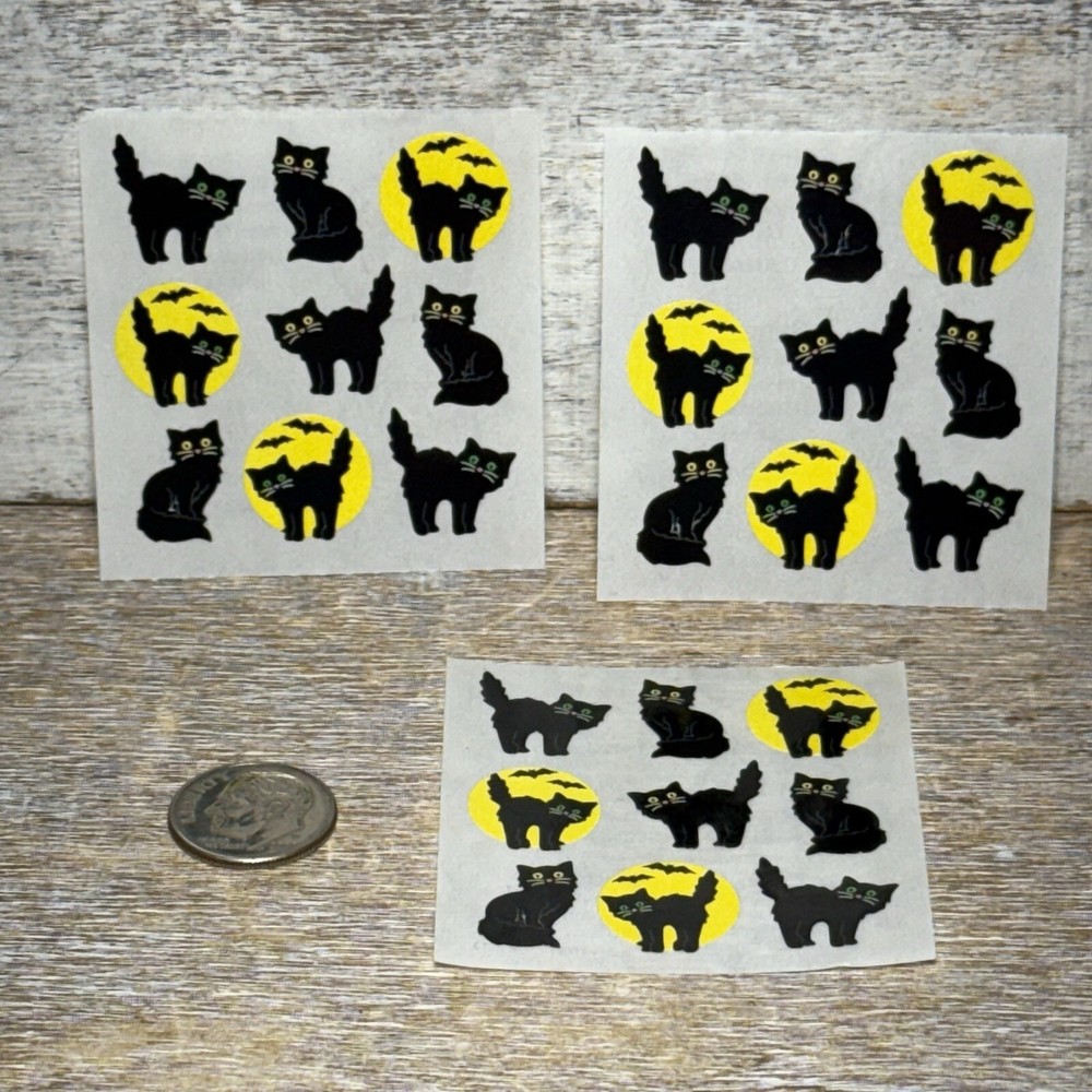 Lot of 3 VTG Sandylion Stickers Pods Assorted Halloween BLACK CATS 27 Counts