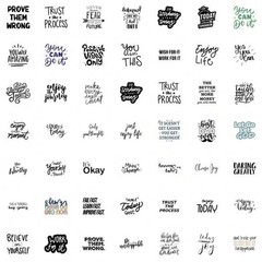 50pc Black & White Inspirational Quote Sticker Pack Scrapbook, Laptop, Journal
