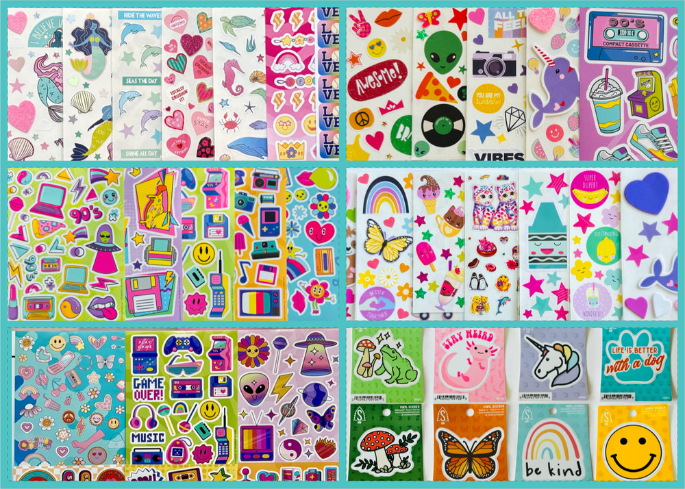 Retro kawaii Sticker bundle cat dog food dessert alien space shooting star peace