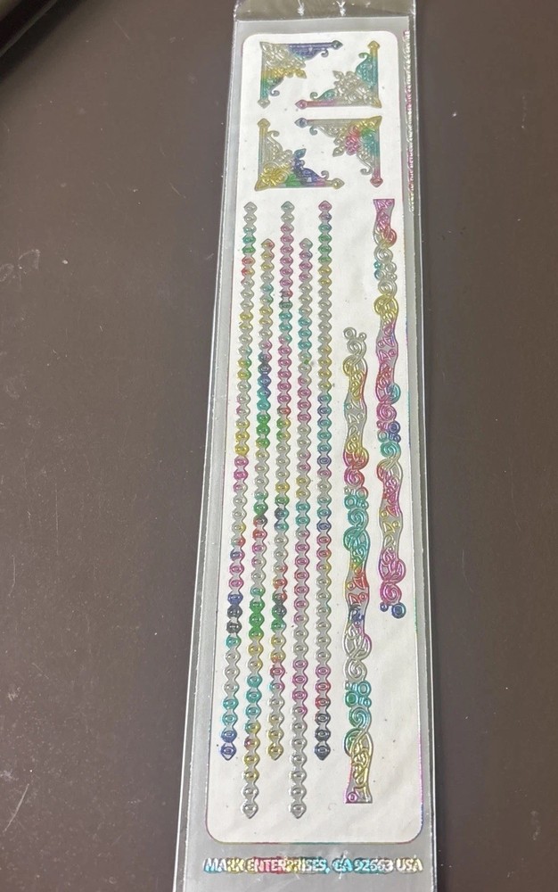 Vtg Rainbow Foil Metallic Border Stickers 90s Corners Mark Enterprises