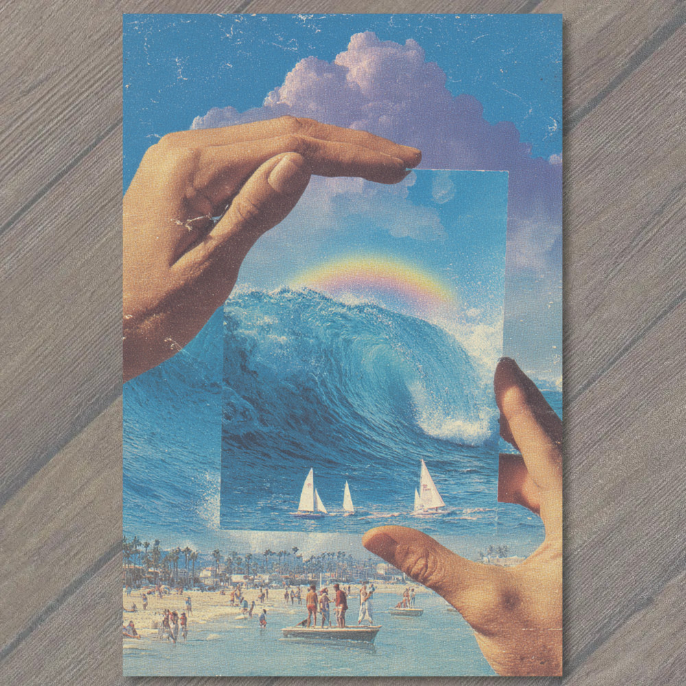 STICKER Rainbow Surf Sailboats Summer Beach Fantasy Surreal Ocean View