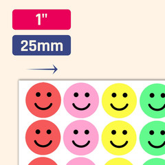 600 Pieces, 1 Inch – Smiling Happy Smile Face Stickers for Reward – 6 Colors