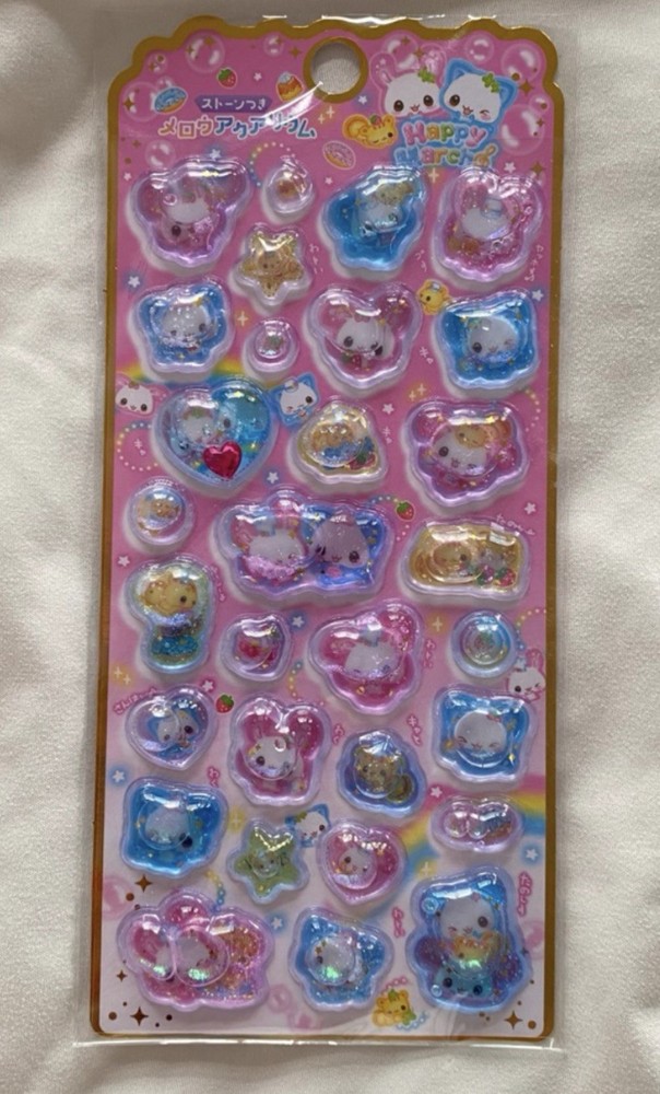 Kamio Japan Kawaii Happy March Bubble Puffy Liquid Gem Filled Sticker Sheet