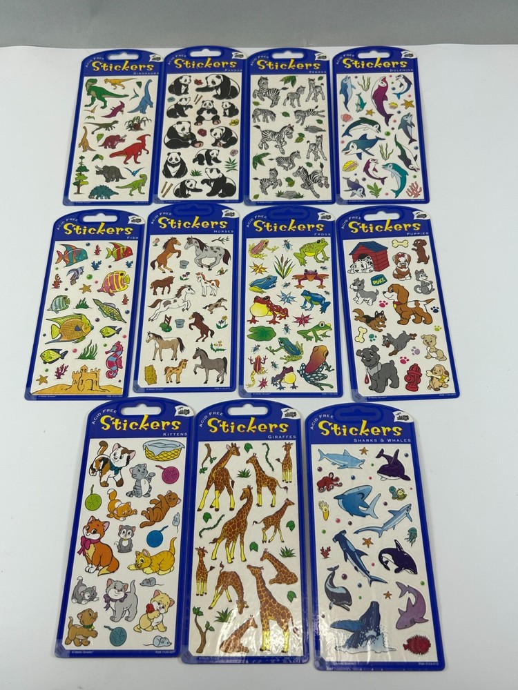 11 Animals & Ocean Life Sticker Sheets Mello Smello Sharks Kittens Puppies NOS
