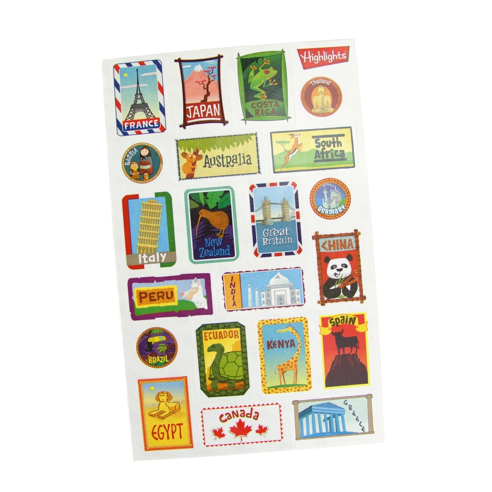 Highlights Kids Educational Sticker Sheet World Travel Adventure Country Names
