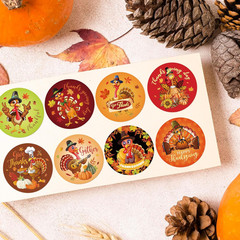 1000 PCS Thanksgiving Turkey Stickers Roll – 8 Designs Self-Adhesive Paper Decal