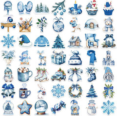 50PCS Winter Aesthetic Stickers, Cute Blue Christmas Stickers for Kid Teen Adult