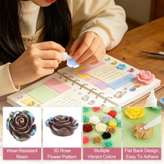 20mm Resin Rose Flatback Charms, 60 Pcs Cabochon Embellishment, Shiny Dark Brown