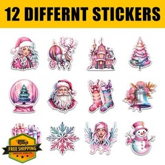 Vybonz 12 Pcs Pastel Christmas Stickers Pink 2 3 Inches