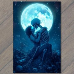 STICKER Skeleton Kissing Woman in Blue Fantasy Romantic Gothic Style Design