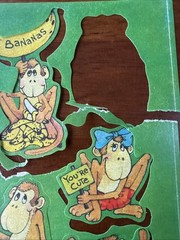 🐵 Vintage Monkey Novelty Sticker Sheet 1980s Partial No. 04-104 Cute Animals