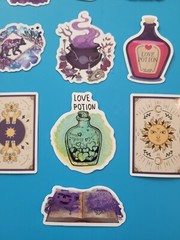 STICKERS x 10 Halloween Love Potion Witch Book Purple Crystal Vinyl Sticker HAL6