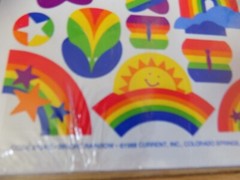 Vintage 1988 Current Bright Rainbow Stars Butterflies Hearts Sticker Sheet NOS