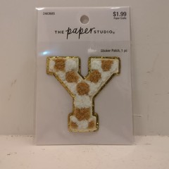 The Paper Studio Chenille Y Brown White Checker Sticker Patch Alphabet Letter