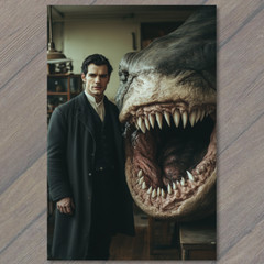 STICKER Elderly Man Confronts Scary Beast Large Teeth Intense Eye Contact