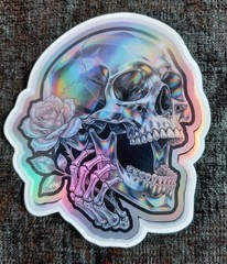Holographic Gothic Skull and Rose Stickers | Die-Cut | Set of 4