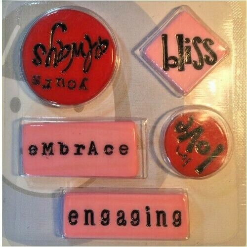 LI’L DAVIS DESIGNS CLAY PHRASES LOVE BLISS RED Scrapbooking Embellishments 5 pcs