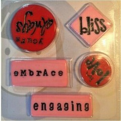 LI’L DAVIS DESIGNS CLAY PHRASES LOVE BLISS RED Scrapbooking Embellishments 5 pcs