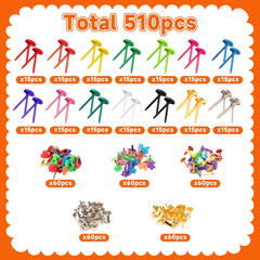 510Pcs Brads for Paper Crafts, 14 Colors and 5 Styles Metal Brass Brads Paper Fa