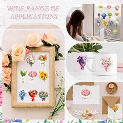 100pcs Vintage Floral Stickers Transparent Waterproof Flower Decals Scrapbook