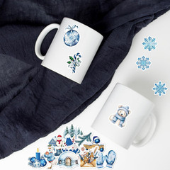 50PCS Winter Aesthetic Stickers, Cute Blue Christmas Stickers for Kid Teen Adult