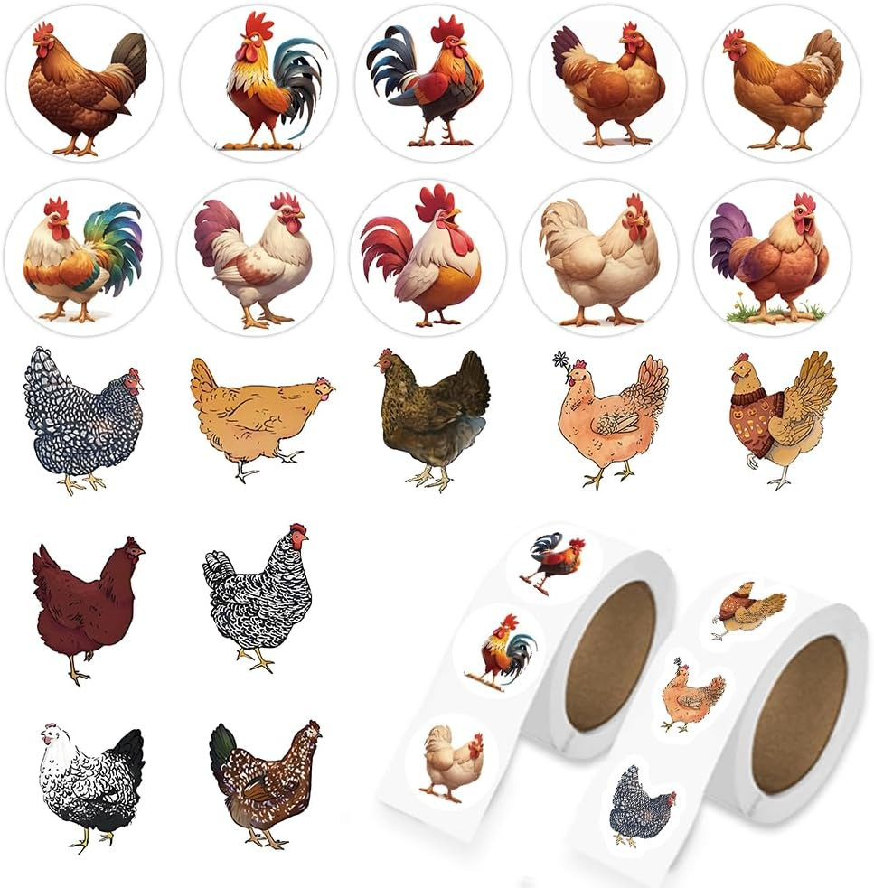 1000 Pcs Chicken Stickers Bulk 2 Roll 1 Inch, Chicken Stickers for Mens Boys Gir