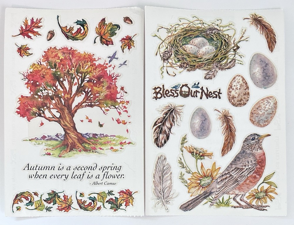 Vintage PSX Designs Stickers SET of 2 Sheets 4″X6″ Autumn/Robin/Birds NEW