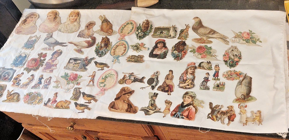 Fantastic Lot Antique Die Cut Scraps Dogs Cats Horses Children Birds 1800s
