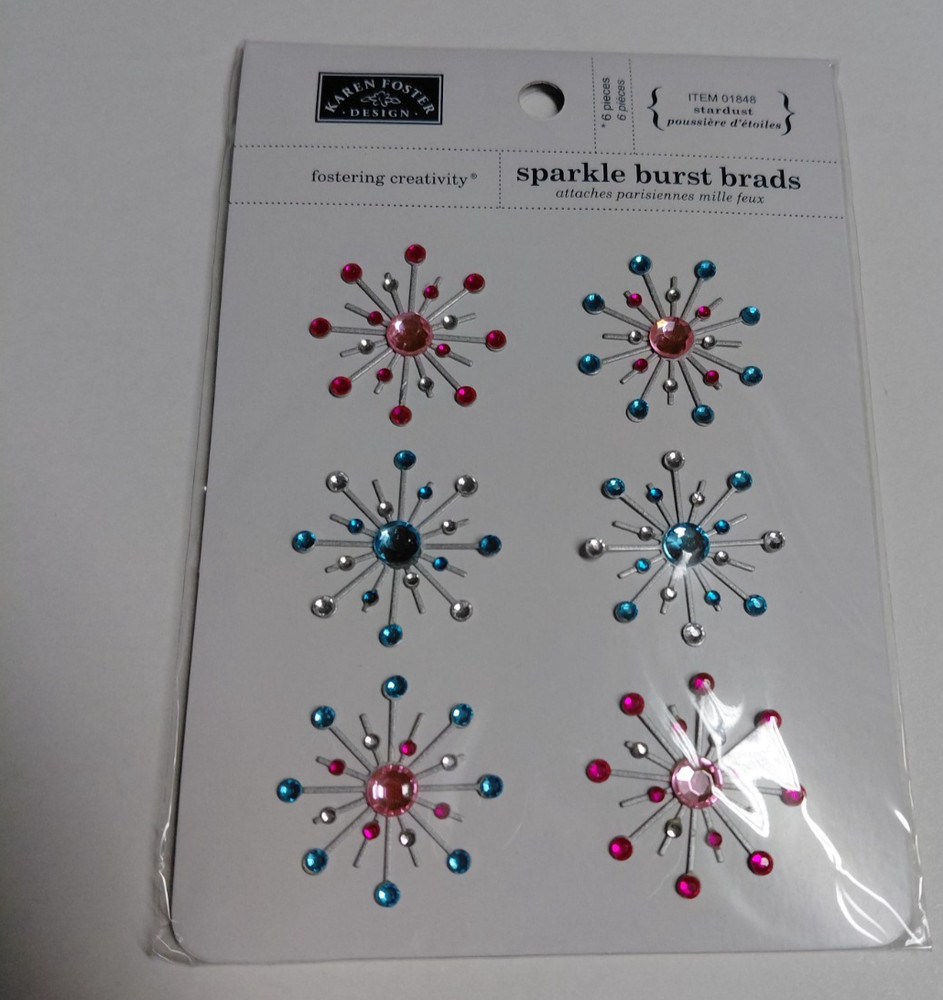 Crafts KF Sparklers Swirl Burst Brads Bling Gems Stardust Pink Blue