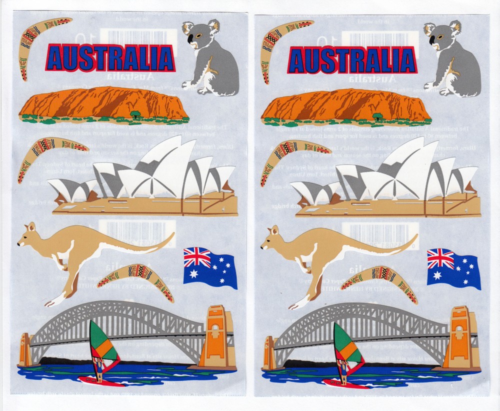 Two Vintage Mrs Grossman Sticker Sheets – Australia Flag Kangaroo Travel Koala