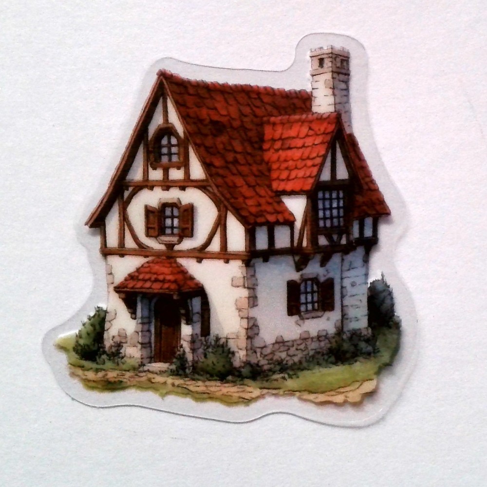 Cottage Style Fairy Tale House Clear Vinyl Decal Sticker Water Resistant Laptop