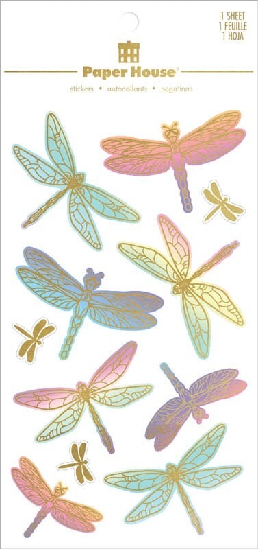 Crafts 3D Layered Stickers PH Dragonflies Dragonfly Watercolors Gold Foil Trim