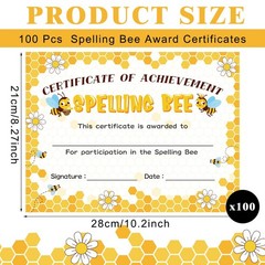 100 PCS Spelling Achievement Certificates Bee Award 11×8 Inch Recognition