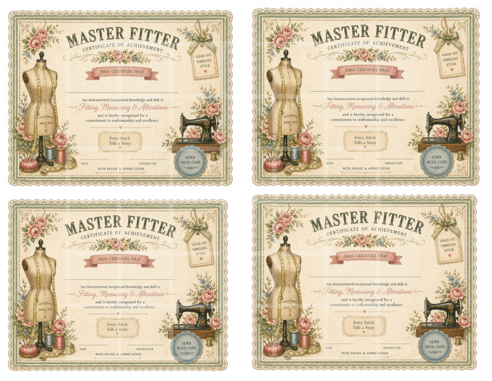 1 Pg Sewing Certificate, Card Toppers Junk Journal Supplies Scrapbook Ephemera