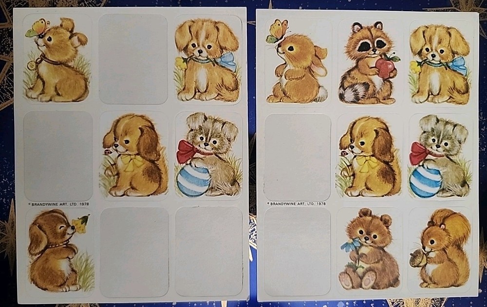 Vintage Stickers 1978 Brandywine Art LTD. Puppy Bunny Squirrel Racoon Incomplete